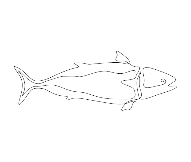 Dessin continu d'une ligne de poisson scad Illustration vectorielle de contour de poisson de mer simple pour la pêche aux fruits de mer et au concept de restaurant