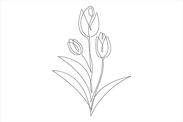 Un dessin continu d'une seule ligne de beauté de la fleur de tulipe vecteur de style floral tropical minimal amour r