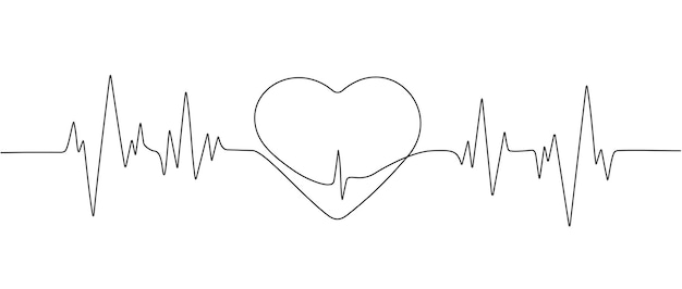 Vecteur dessin continu en une seule ligne de l'icône du pouls cardiaque cardiogramme du logo du rythme cardiaque graphe de rythme cardiovasculaire en une ligne illustration graphique vectorielle