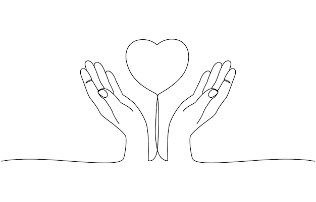 Un dessin continu d'une seule ligne de la main donne de l'amour isolé sur un design minimaliste de fond blanc
