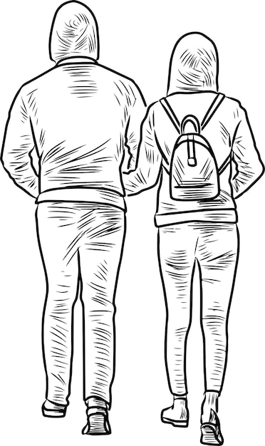 Vecteur dessin de contour de couple de jeunes citadins