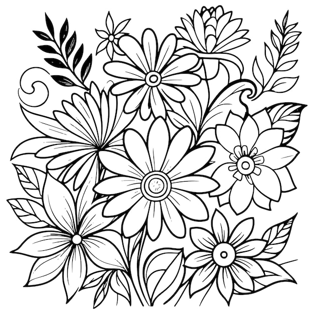 Vecteur dessin de contour floral de luxe pages de livres à colorier croquis d'art en ligne