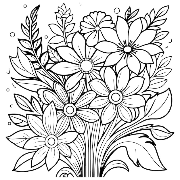 Vecteur dessin de contour floral de luxe pages de livres à colorier croquis d'art en ligne