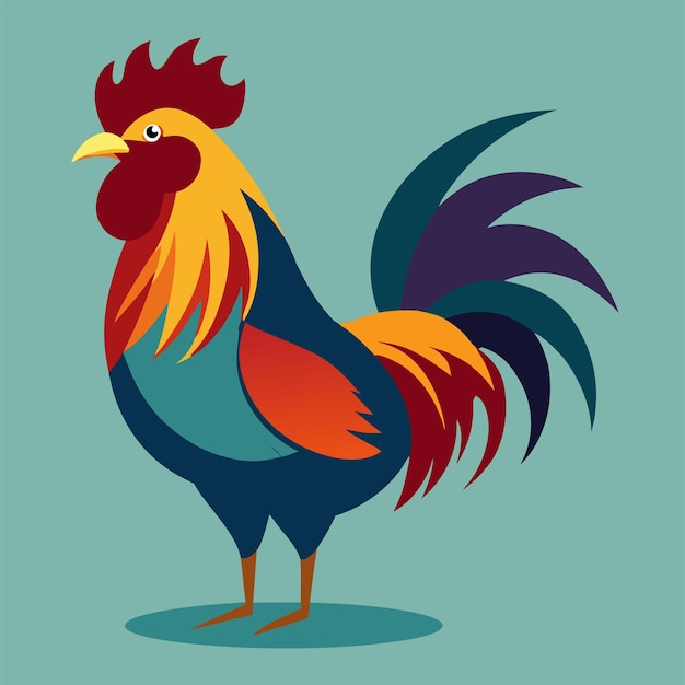 un dessin d'un coq avec une queue colorée