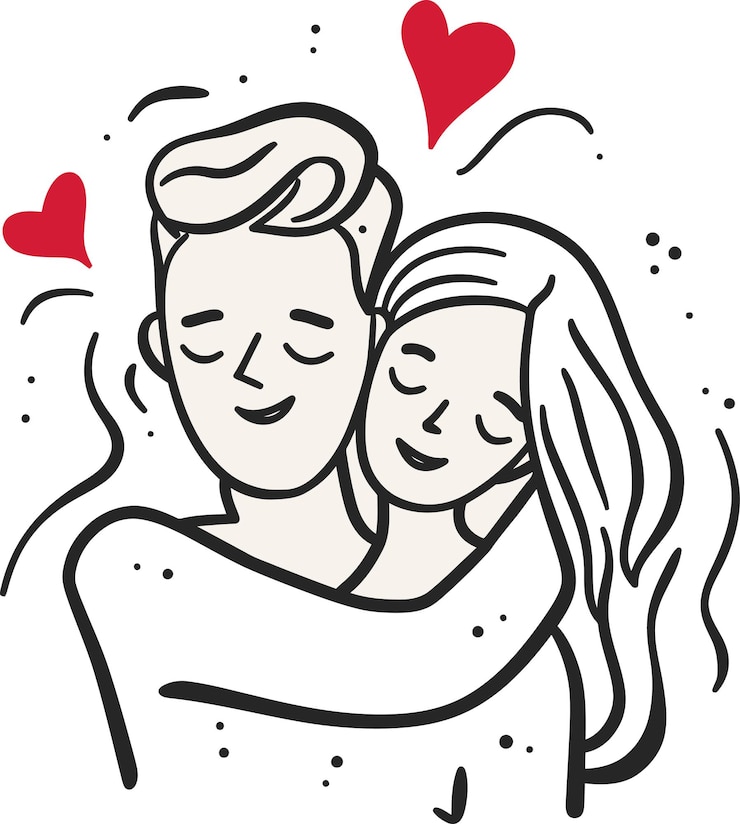Vecteur un dessin d'un couple avec des cœurs et un baiser