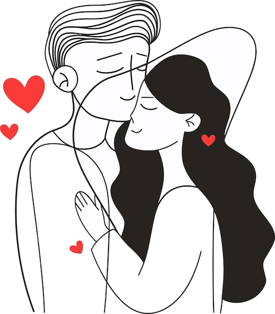 un dessin d'un couple s'embrassant et un cœur avec les mots amour dessus