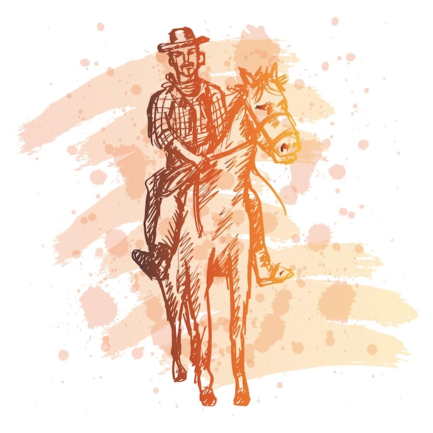 Dessin, De, Cow-boy, équitation, Cheval