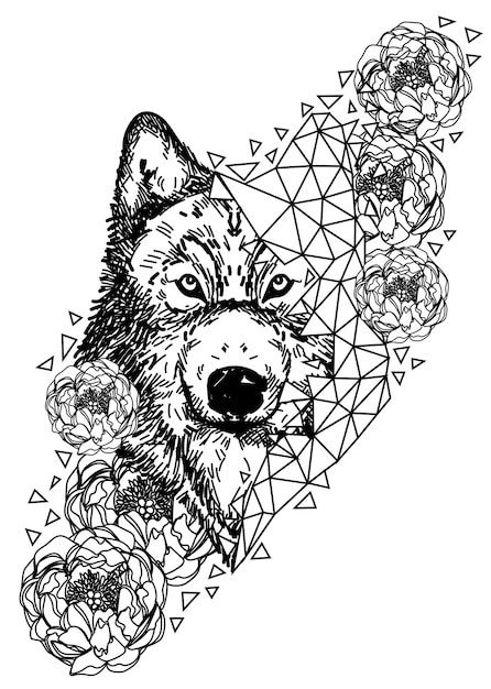 Dessin et croquis de main de loup d'art de tatouage