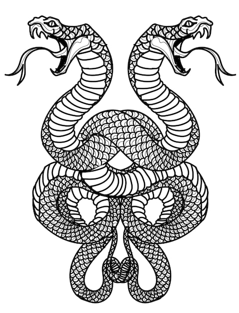 Vecteur dessin et croquis de main de serpent d'art de tatouage