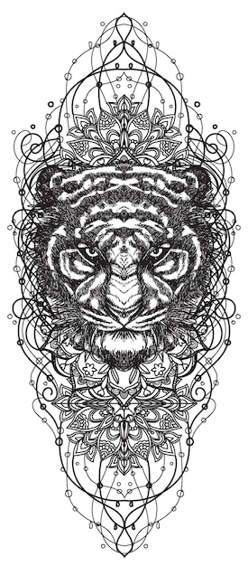 Dessin et croquis de main de tigre d'art de tatouage