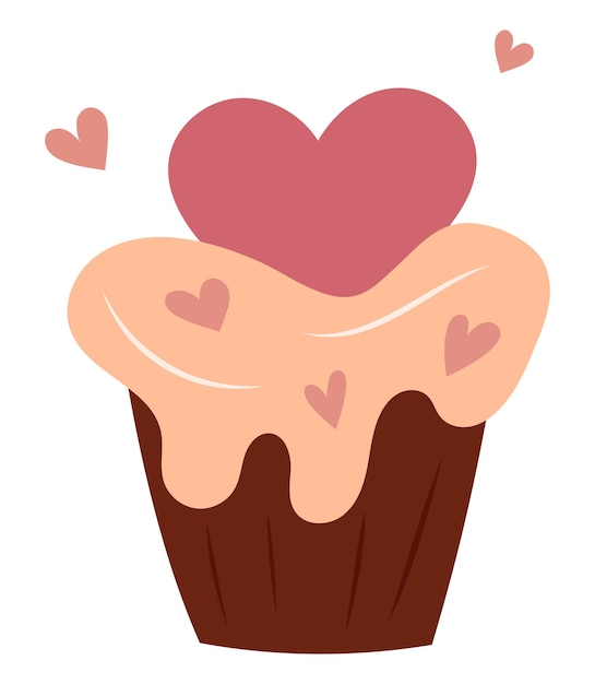 Vecteur dessin de cupcake à la main avec des cœurs isolés sur fond blanc peach fuzz couleurs brun et rose