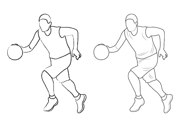 Vecteur dessin dessiné à la main croquis contour silhouette chiffres athlète joueur de basket-ball jeu de balle basket-ball
