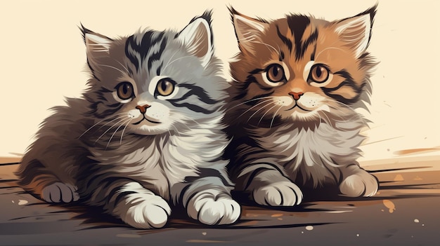 Vecteur un dessin de deux chatons avec un qui a un nez