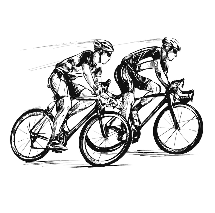 Vecteur dessin de deux cyclistes sur des vélos de course