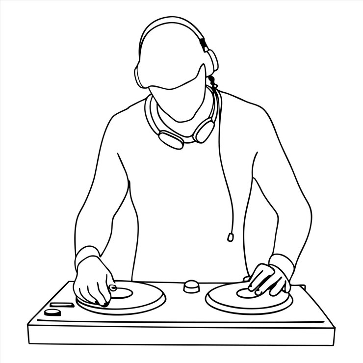 un dessin d'un DJ avec des écouteurs dessus