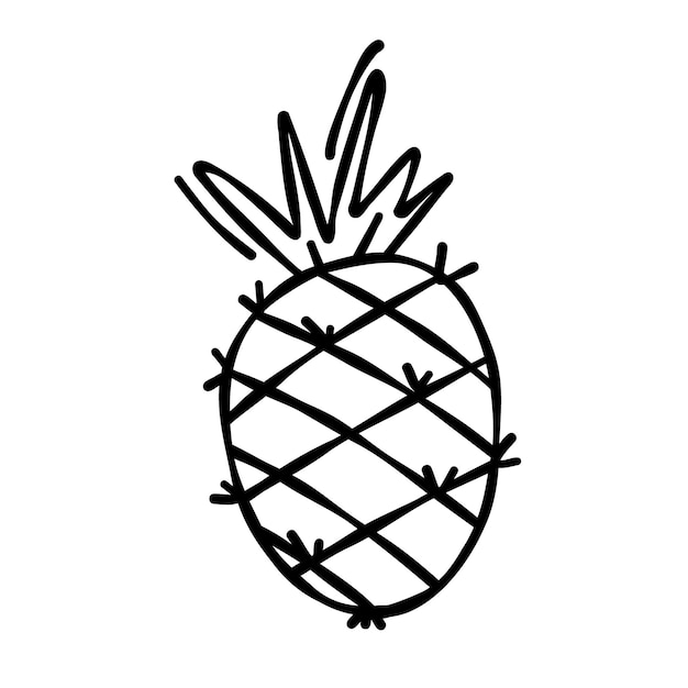 Vecteur dessin de doodle d'ananas isolé sur fond blanc dessiné à la plume miniature pour la coloration