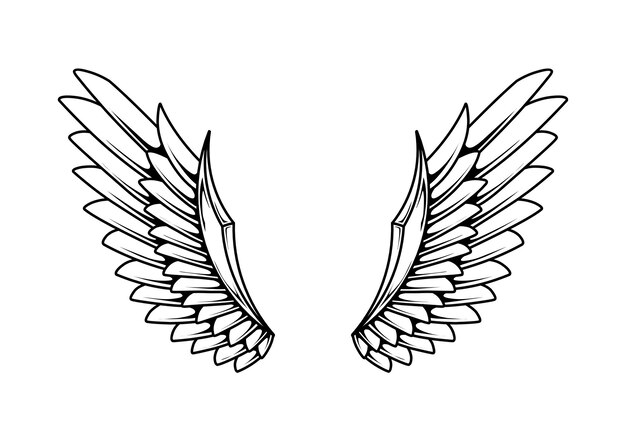 Vecteur le dessin du tatouage des ailes d'ange vectoriel