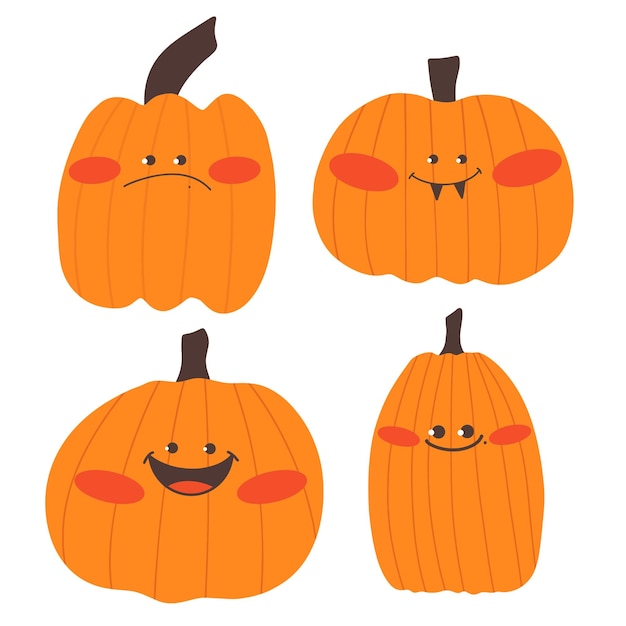 Dessin d'édition d'Halloween petite citrouille avec toute la collection de vecteurs d'expression
