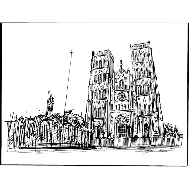 Dessin de l'église de Hanoi au Vietnam