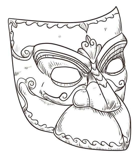 Vecteur dessin élégant du masque traditionnel bauta pour le carnaval de venise