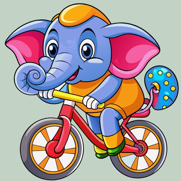 Vecteur un dessin d'un éléphant sur un vélo avec un jouet sur le devant