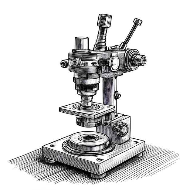 Dessin à l'encre au microscope dessin vectoriel de style gravure en noir et blanc