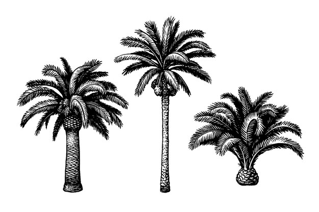 Vecteur dessin à l'encre du palmier dattier