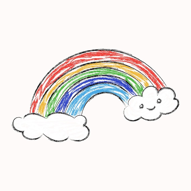 Dessin D'enfants D'un Arc-en-ciel Souriant Dessiné Avec Des Crayons