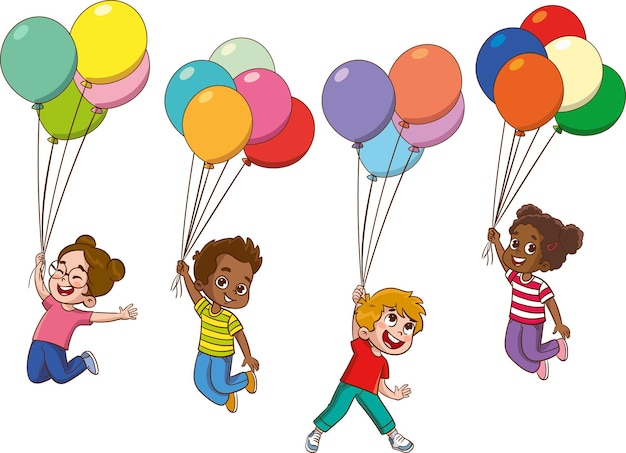 un dessin d'enfants avec des ballons et les mots enfants sur eux