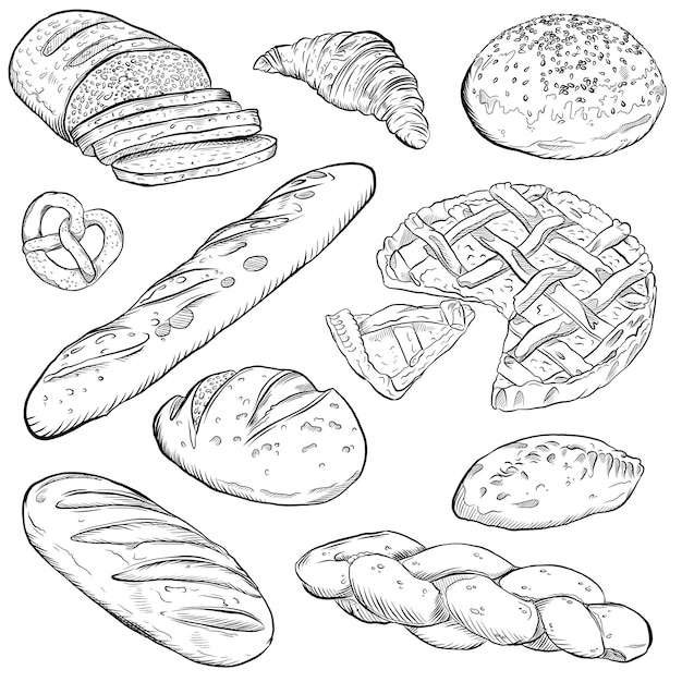 Vecteur dessin d'ensemble de produits de boulangerie