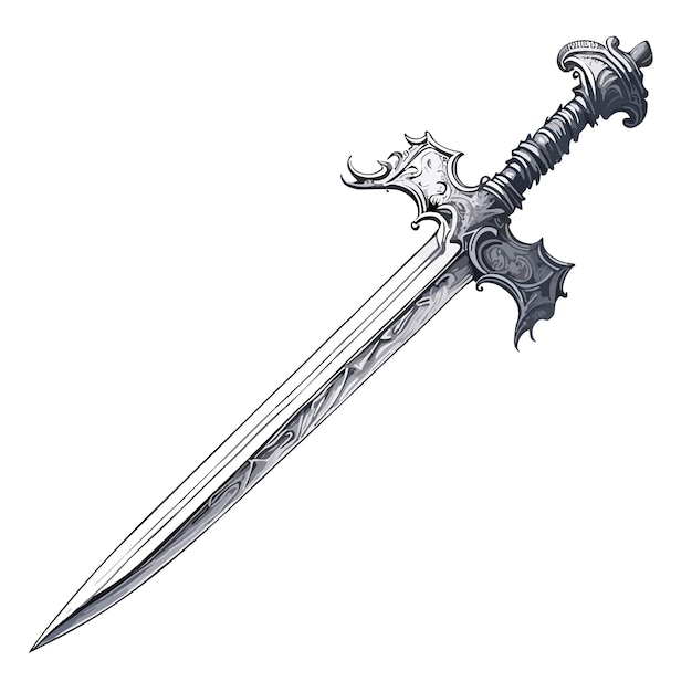 Vecteur un dessin d'une épée avec le mot épée dessus.