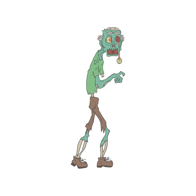 Vecteur dessin esquissé de zombie effrayant à la peau bleue