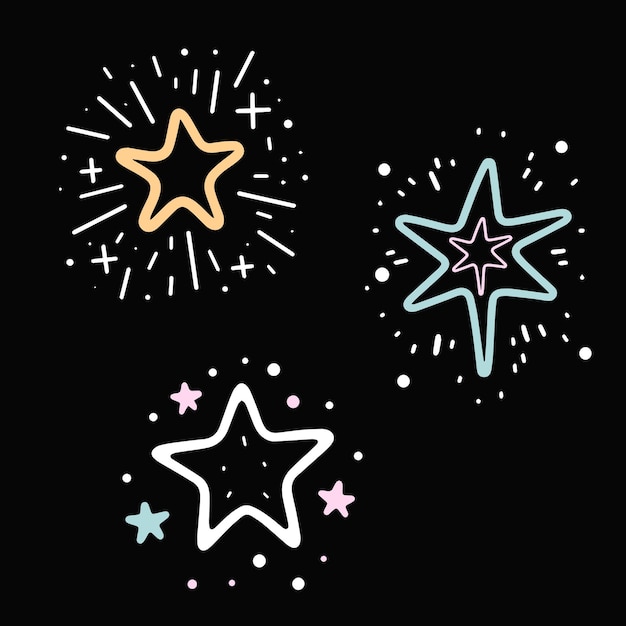 Vecteur un dessin d'une étoile et d'une étoile avec le mot feux d'artifice dessus.