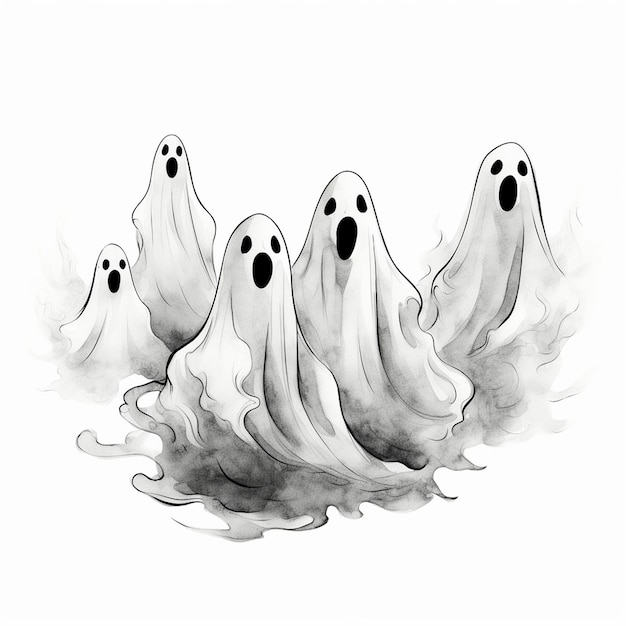 Vecteur un dessin de fantômes dans le brouillard
