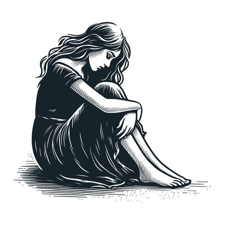 Vecteur un dessin d'une femme assise sur le sol avec les jambes croisées