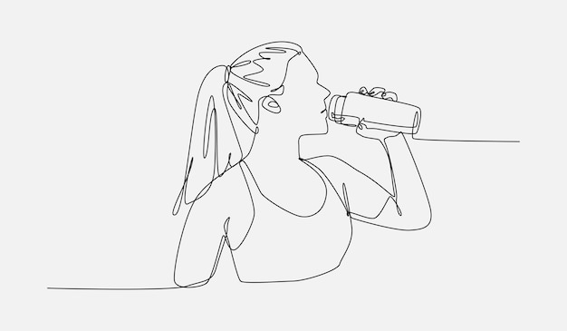 un dessin d'une femme buvant d'une bouteille d'eau