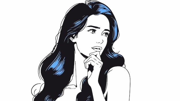 un dessin d'une femme avec des cheveux bleus et un cheveux bleus