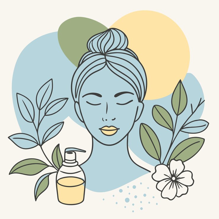 Vecteur un dessin d'une femme avec le visage d' une femme avec des fleurs et des feuilles