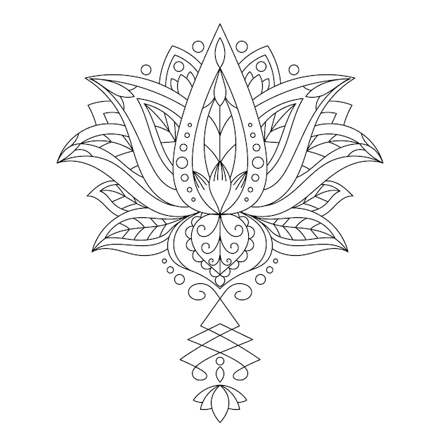 Dessin de fleur de lotus mandala dessiné à la main