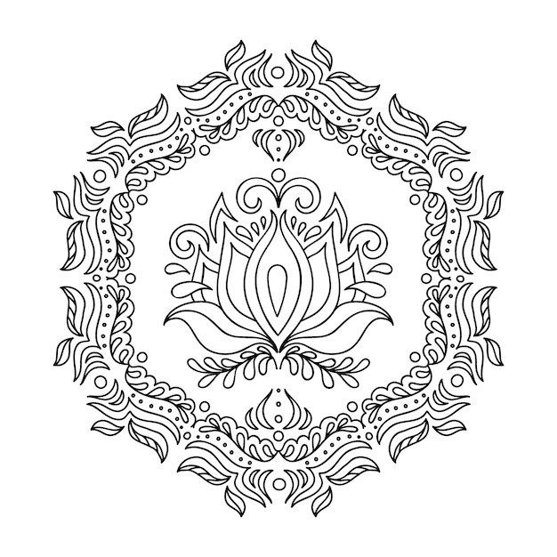 Dessin de fleur de lotus mandala dessiné à la main