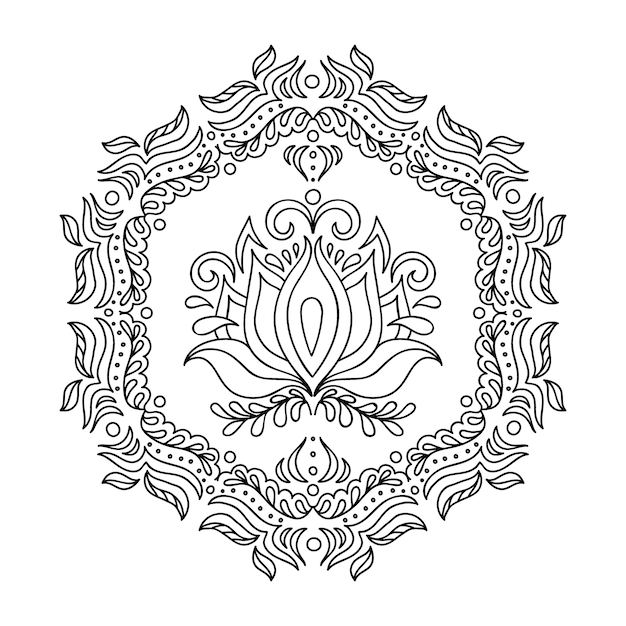 Vecteur dessin de fleur de lotus mandala dessiné à la main