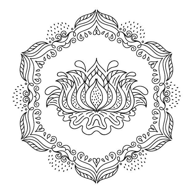 Dessin de fleur de lotus mandala dessiné à la main