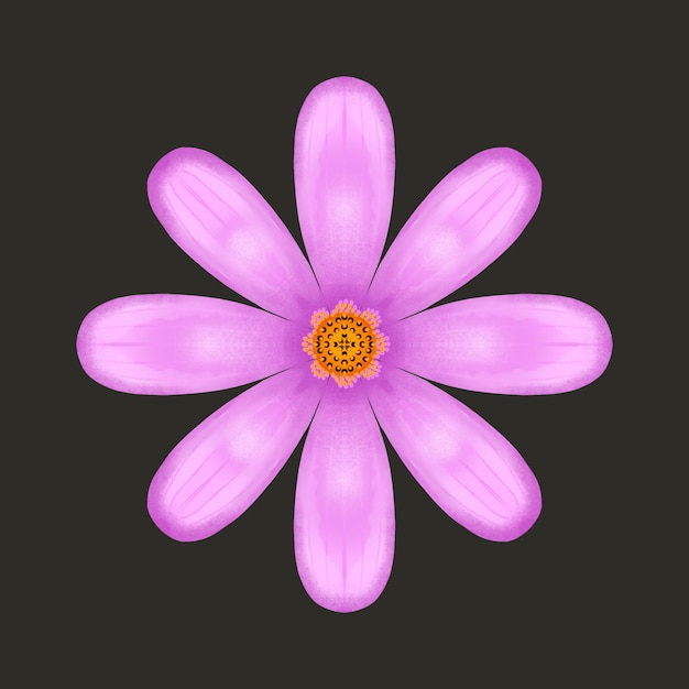 Vecteur un dessin d'une fleur violette avec un centre jaune