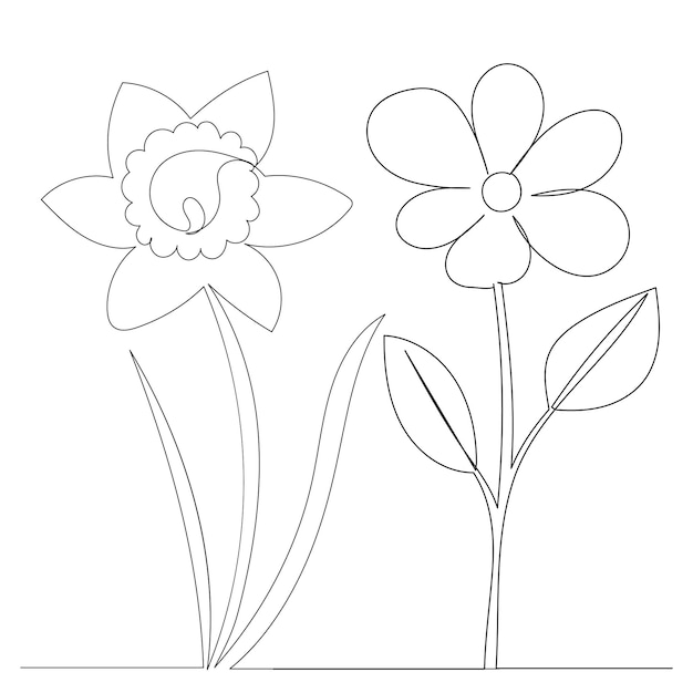 Dessin de fleurs dans un vecteur isolé de ligne continue