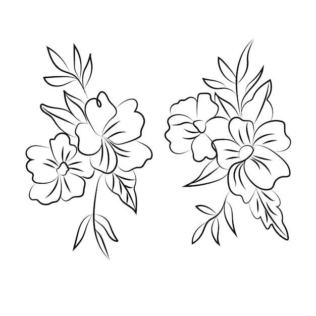 Un Dessin De Fleurs Sur Fond Blanc.