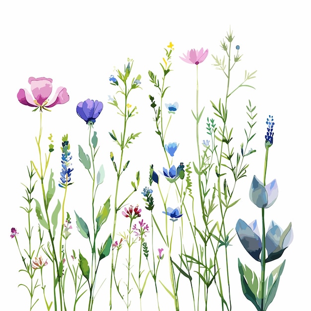 Vecteur un dessin de fleurs et d'herbe avec les mots printemps