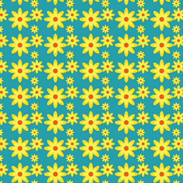 Dessin de fleurs jaunes et pêche sur illustration vectorielle de sarcelle