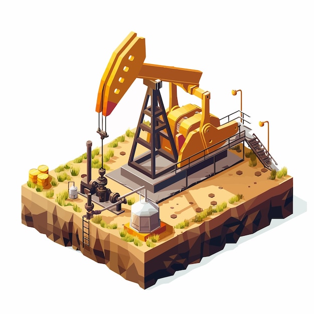 Vecteur un dessin d'une grande plate-forme pétrolière avec un grand excavator jaune sur le dessus