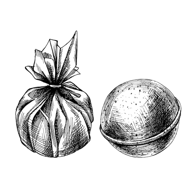 Un dessin d'une grenade et d'un fruit.