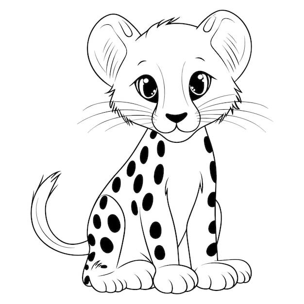 Un dessin d'un guépard assis sur un fond blanc